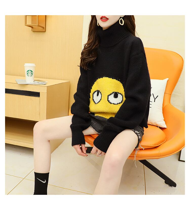 【tops】今季マストバイハイネックカートゥーンニットセーター2色