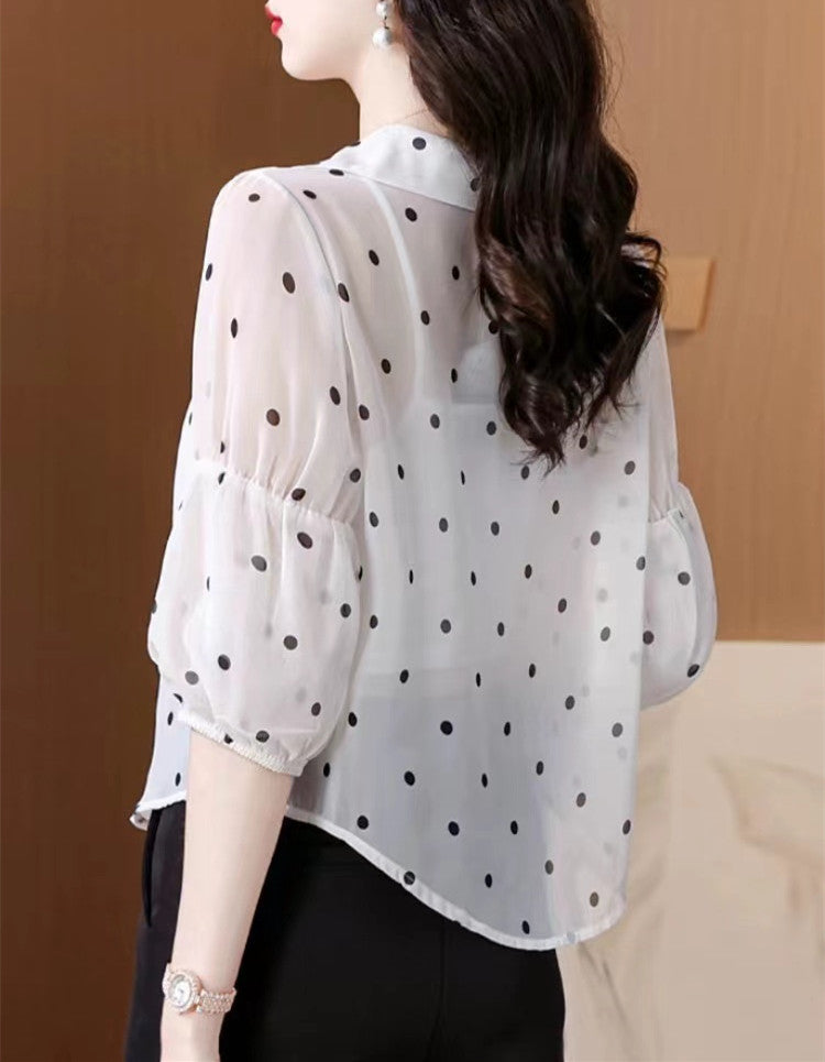 【Tops】薄いドット柄シャツ W12493