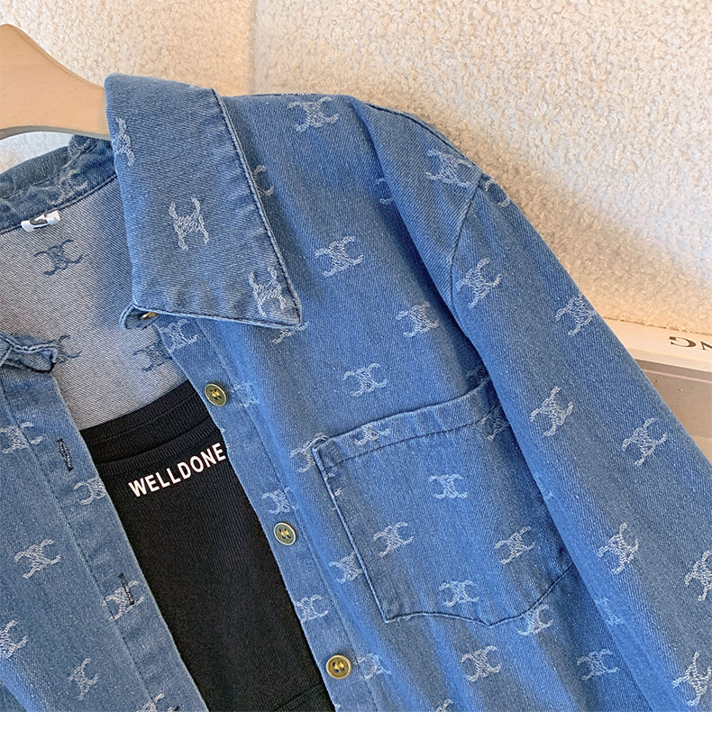 【Tops】ジャカードデニムシャツ W14032