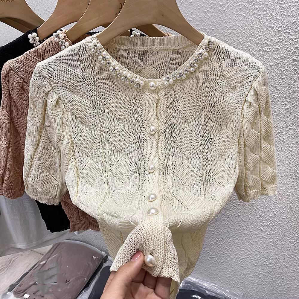【outer】半袖パールニットカーデ M21875