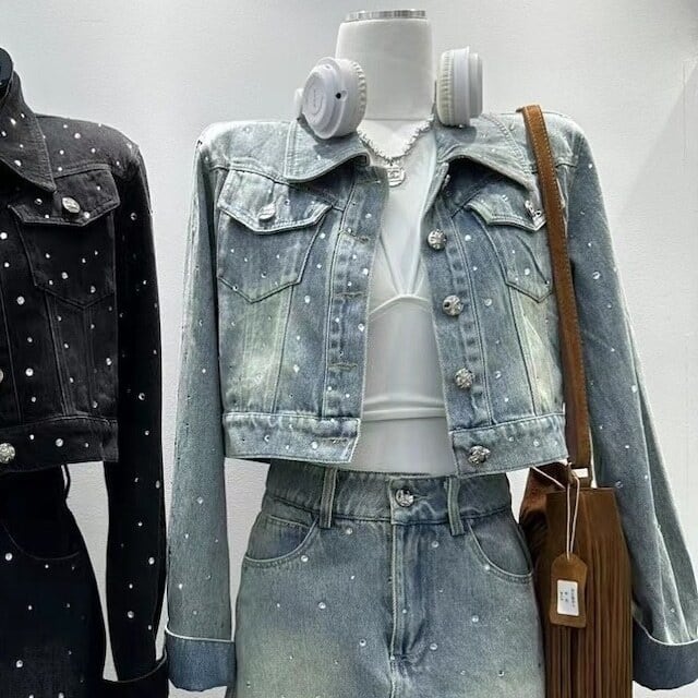 【Set】長袖デニムジャケット+スカートセットアップ W11758