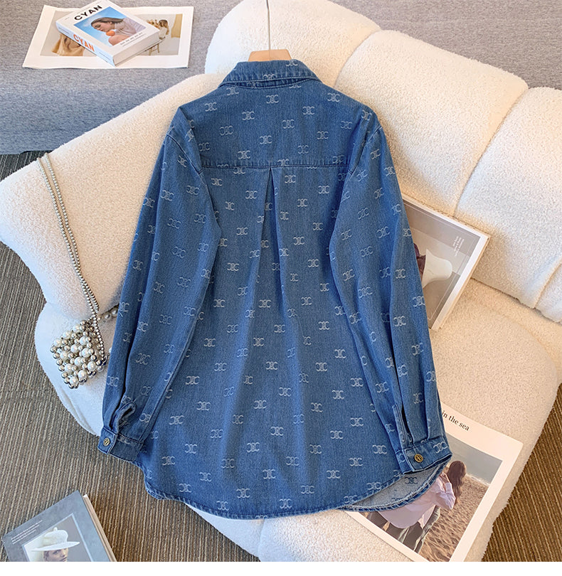 【Tops】ジャカードデニムシャツ W14032