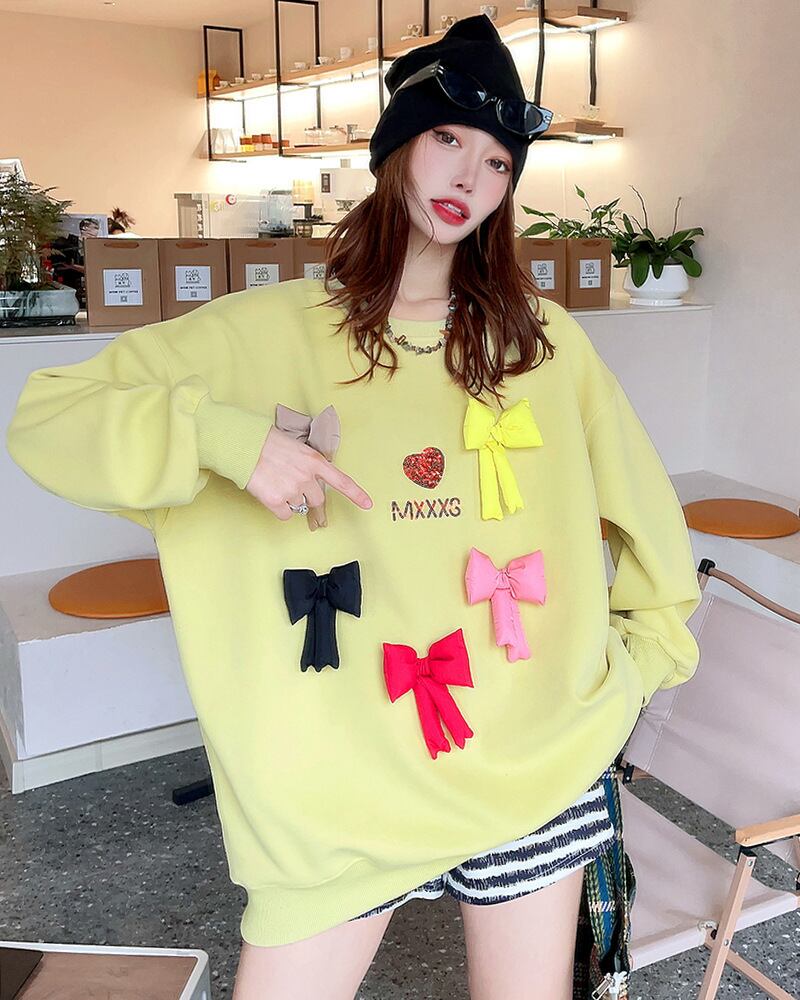 【tops】リボン付きスウェット N2411