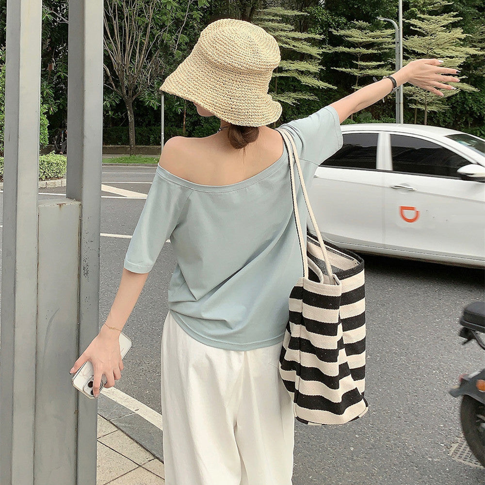 【Tops】5色展開ワンショルダーTシャツ W12688