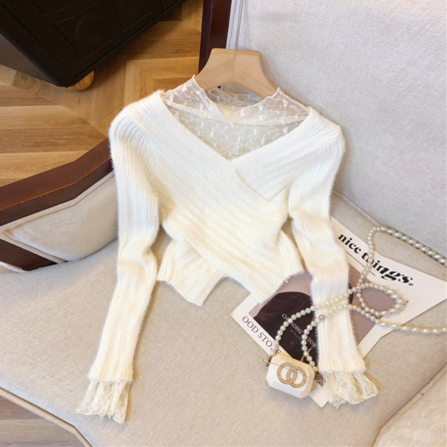 【Tops】フェイクレイヤードニット W13749