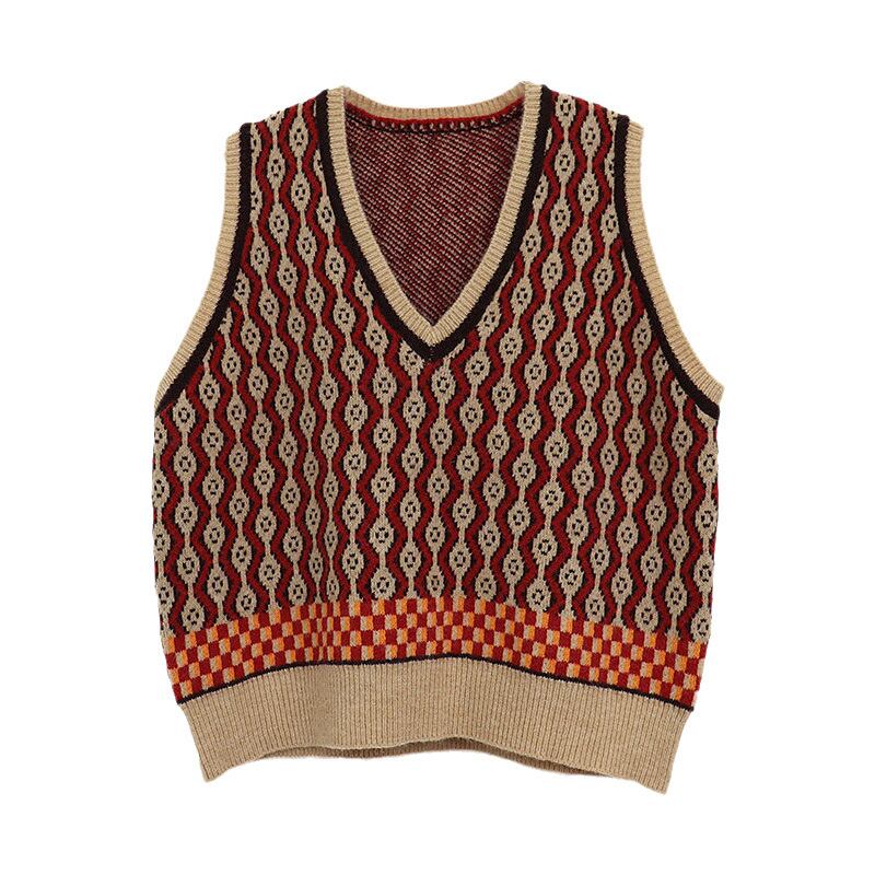 【tops】着回し力抜群レトロVネックニットベストゆったり6色