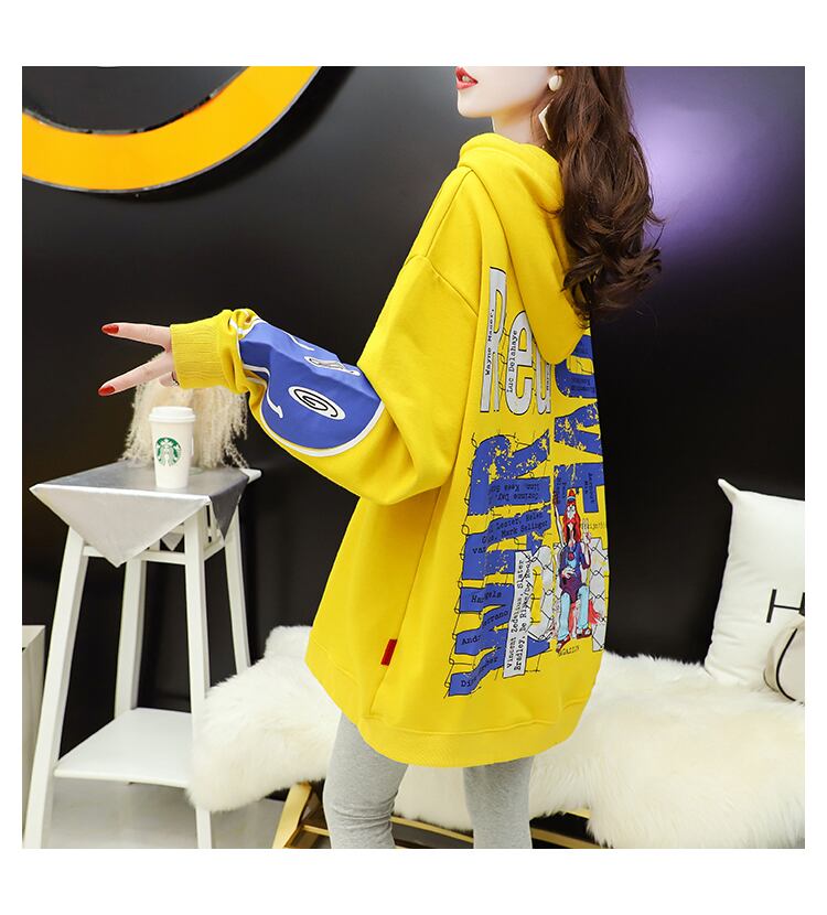 【tops】美人度アップカートゥーンプリントパーカーゆったり2色