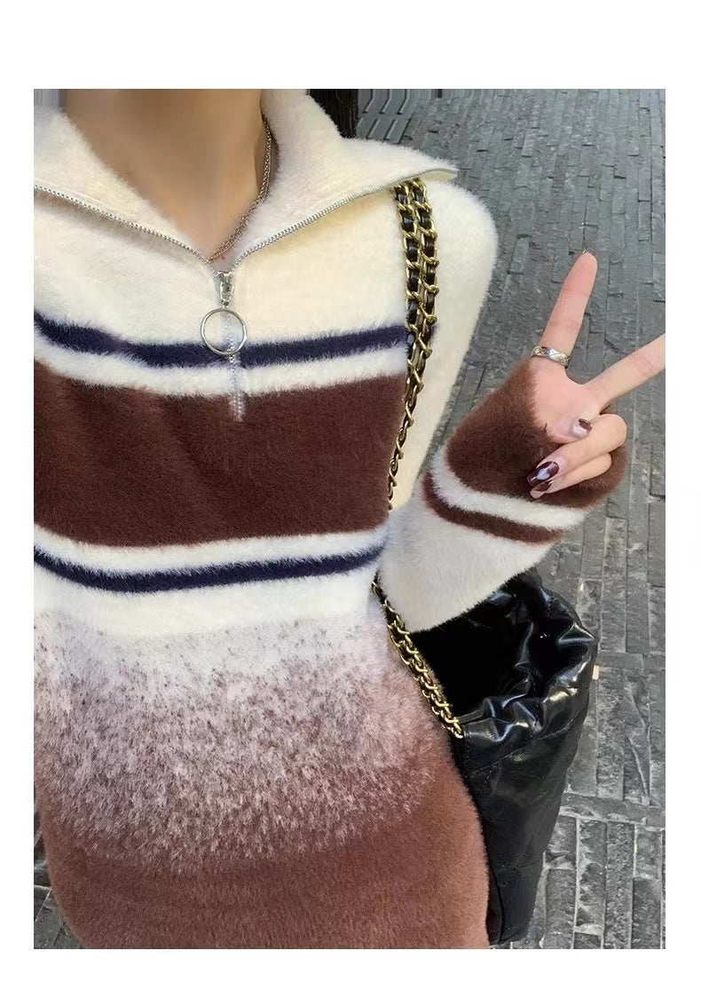 【Dress】配色ニットワンピース W10065