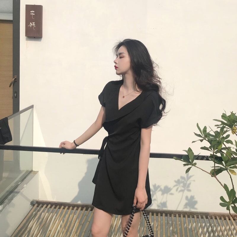 【dress】好感度UP!気質満点エレガントVネックシフォンスカート