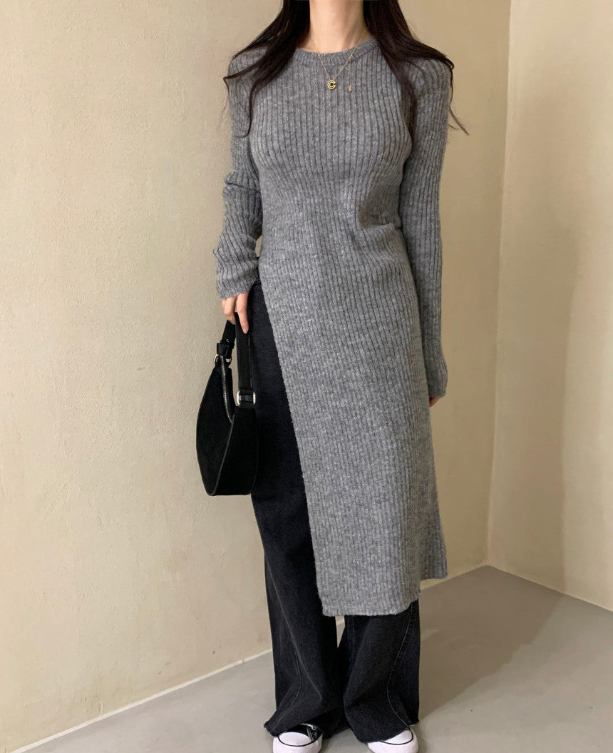 【Dress】スリット入りニットワンピース W13471