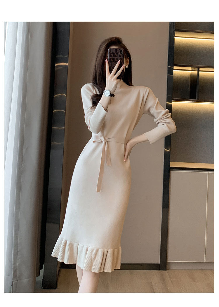 【Dress】無地シンプルニットマーメイドワンピース W7949