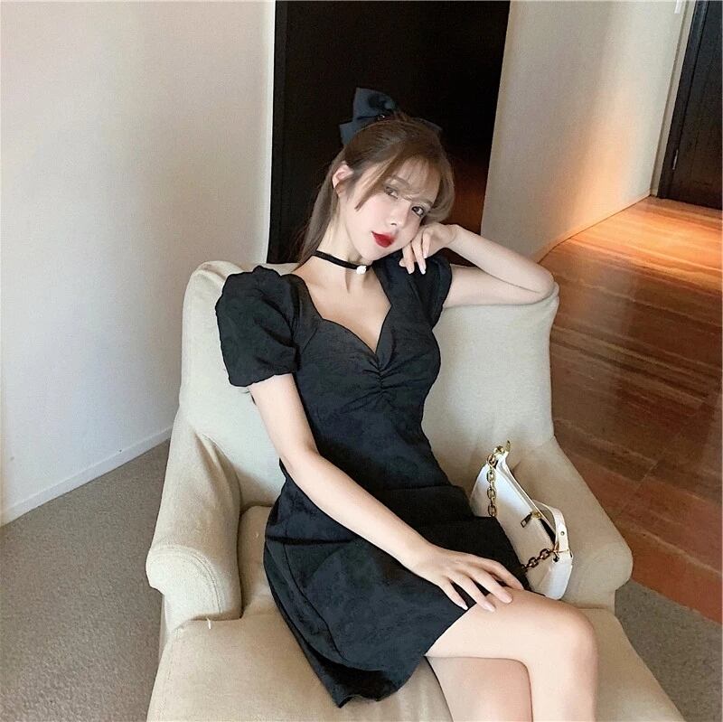 【dress】美人度アップレトロセクシースウィート森ガールパフスリーブスカート