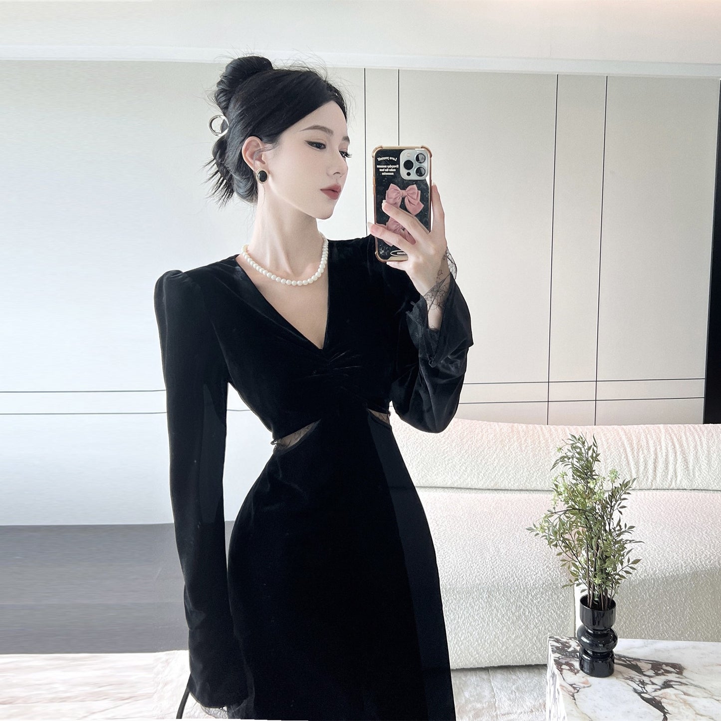 【Dress】ウエスト透かし彫りワンピース Z8254