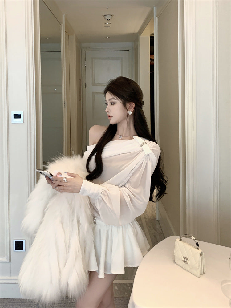 【Set】リボン付きトップス+ミニスカートセット T01383