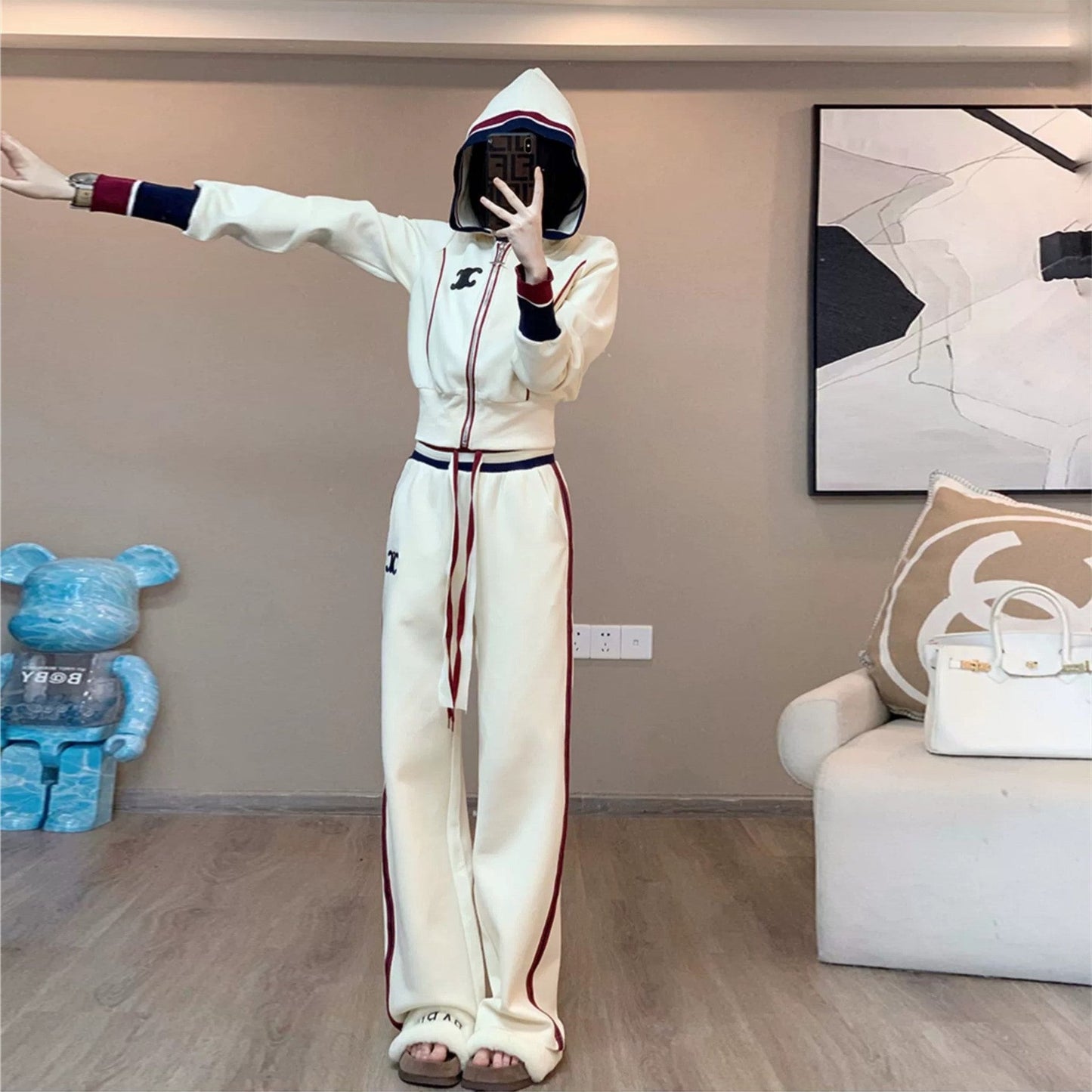 【Set】ロゴ付き2点セット パーカー+ スウエットパンツ Z-6413