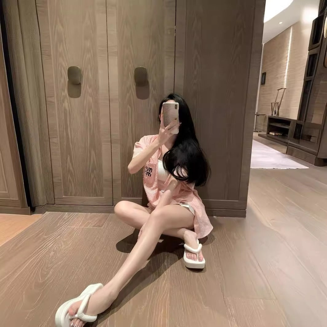 【Tops】半袖ストライプシャツ W12428