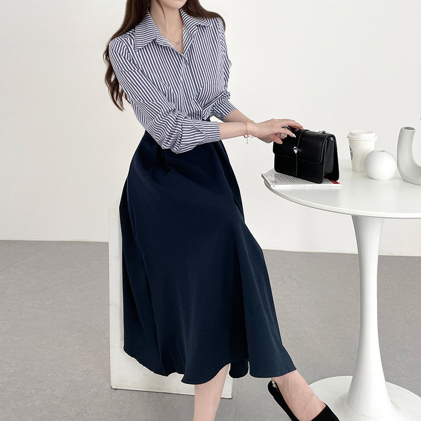 【Dress】フェイクレイヤード通勤シャツワンピース Z6792