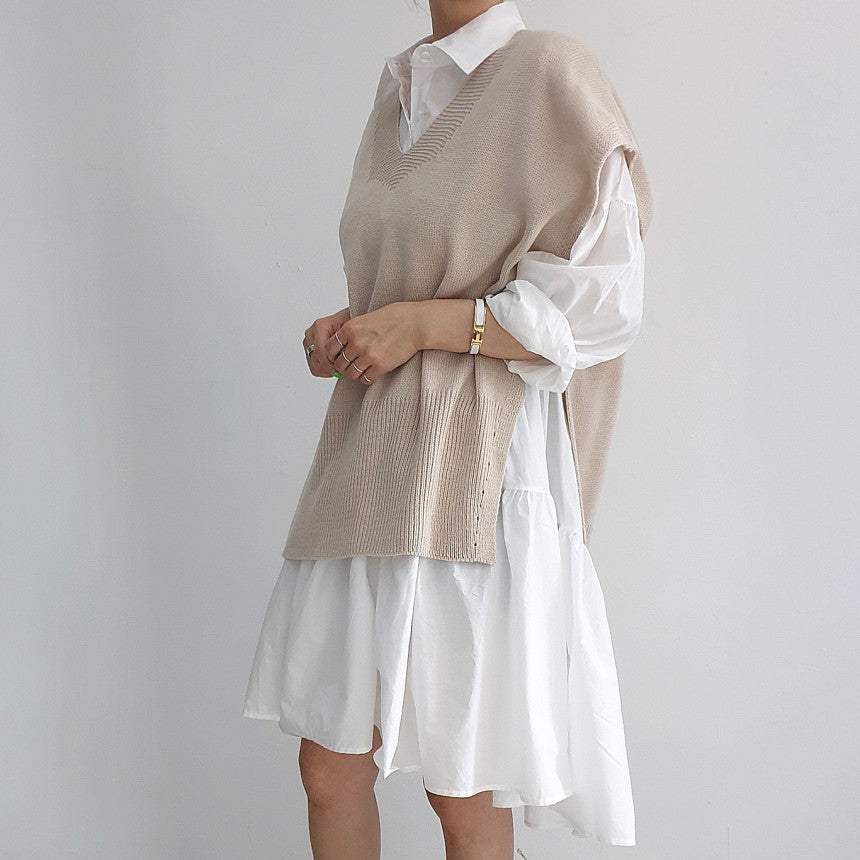 【Set】ベスト + シャツワンピース2点セット Z-6649