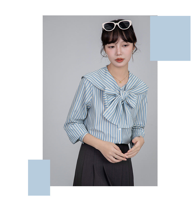 【Tops】リボンストライプシャツ T01609
