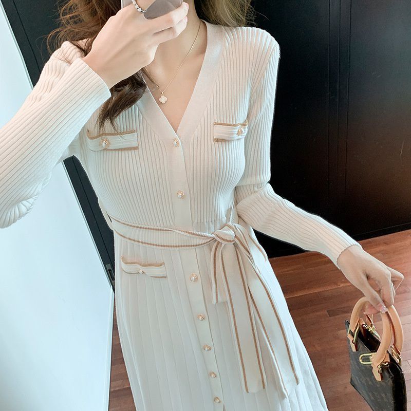 【Dress】リボン付きニットワンピース W10011