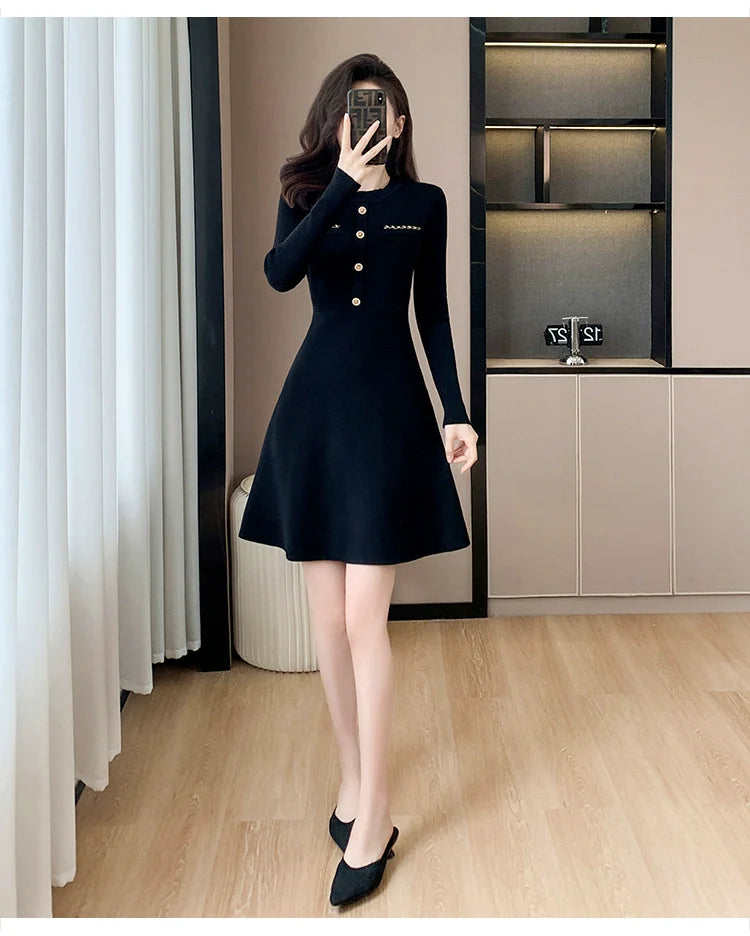【Dress】Aラインニットワンピース W9941