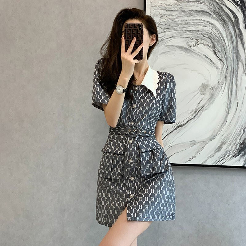 【Dress】低身長方おすすめ~大人可愛いAラインリボン付き膝丈デートワンピース W-0429