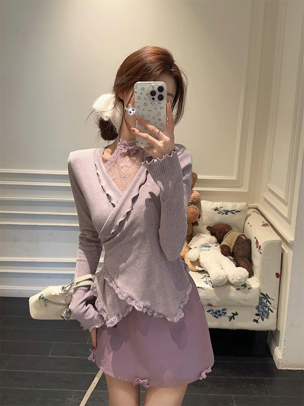 【Set】レーストップス+スカート2点セット T01372