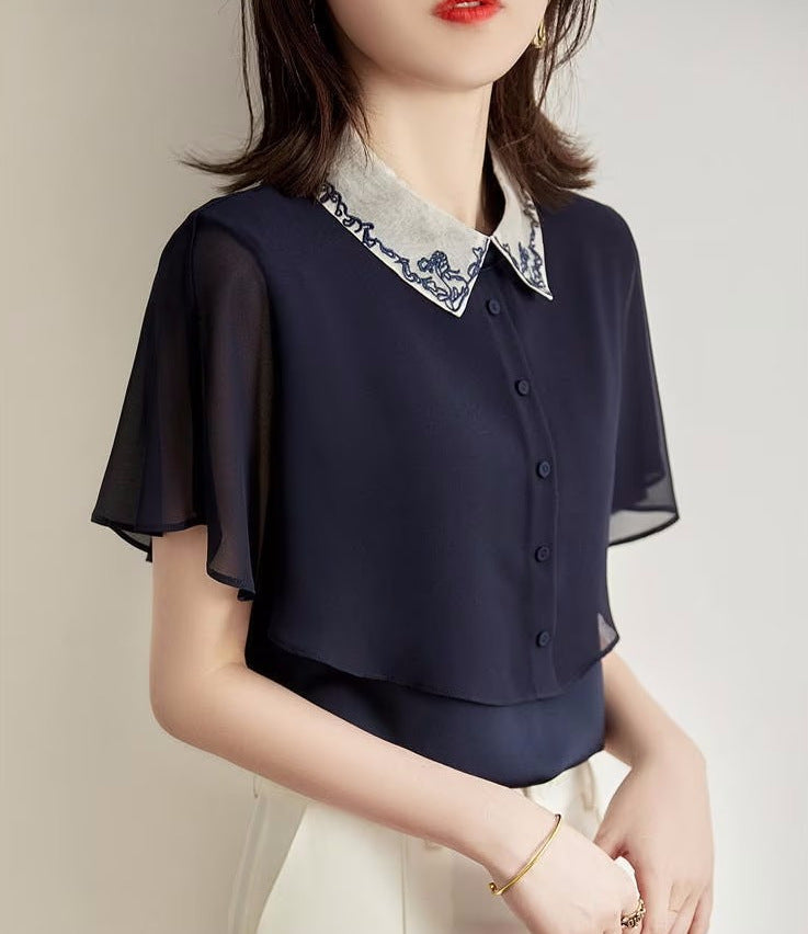 【Tops】レディース通勤きれいめ半袖シフォンブラウス Z-5710