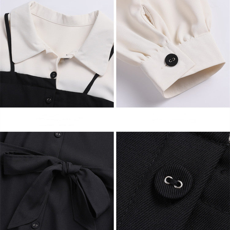 【Dress】フェイクレイヤードシャツワンピース W8162