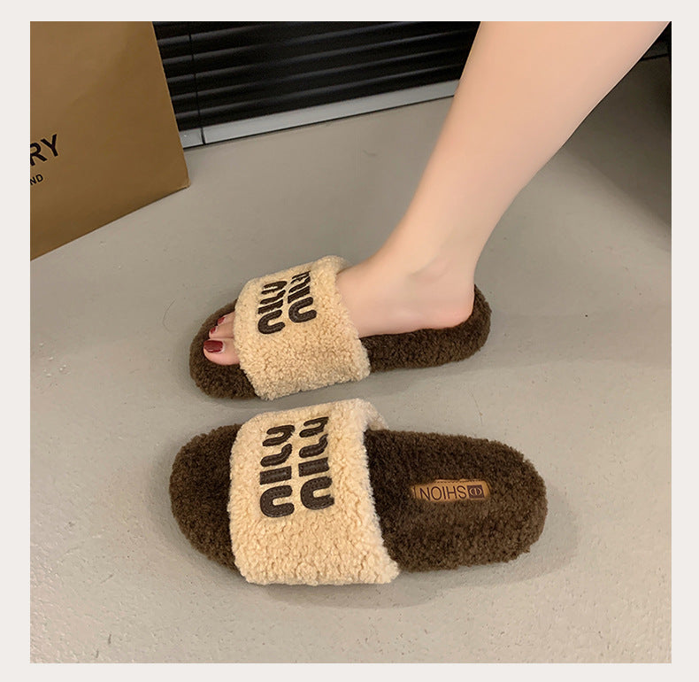 【Shoes】4色選択可配色ファースリッパ W13369