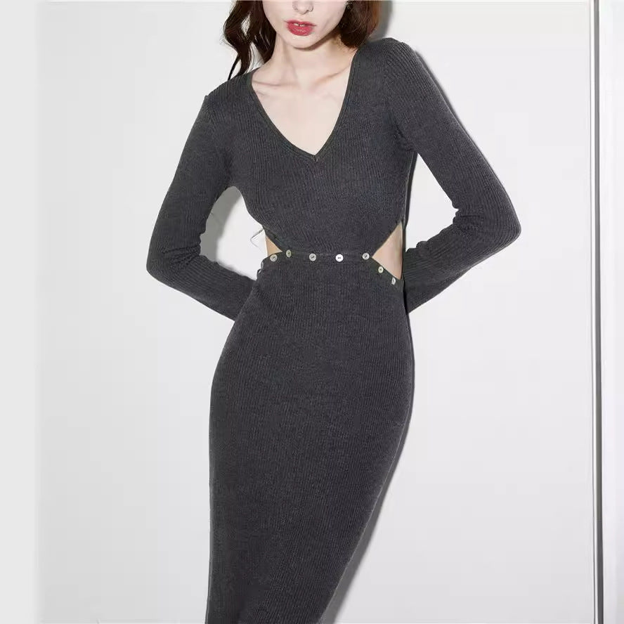 【Dress】ウエスト透かし彫りワンピース Z7249