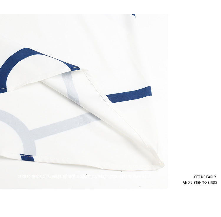 【Dress】フェミニン人気プリント知的長袖シャツワンピース W7725