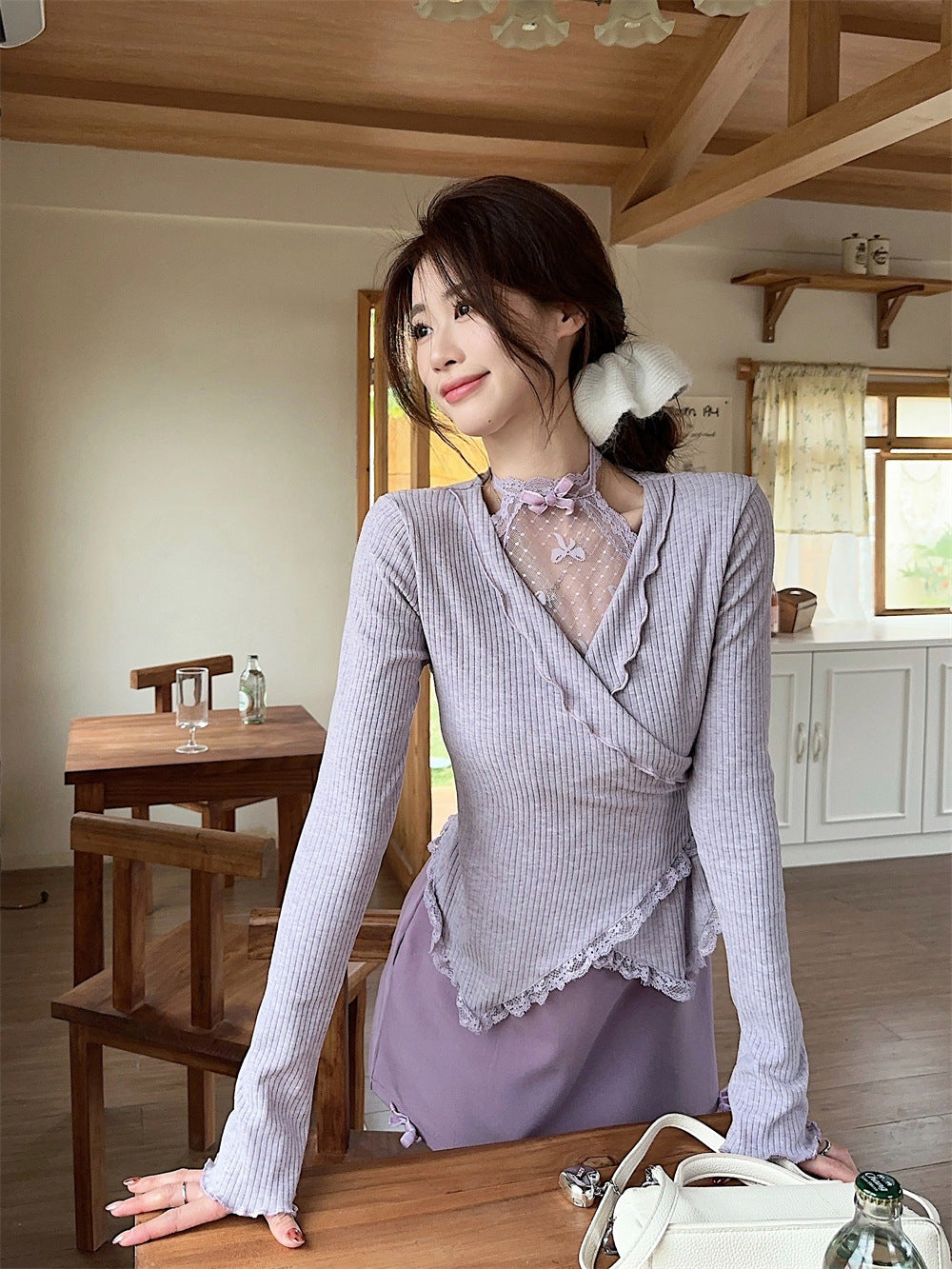 【Set】レーストップス+スカート2点セット T01372