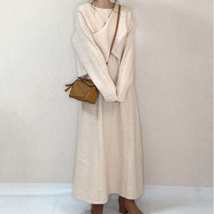 【Set】クロスニット + ワンピース セットアップ Z7471