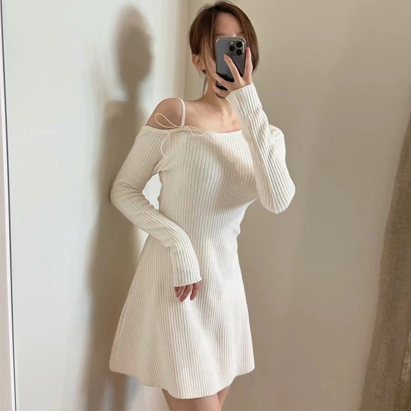 【Dress】ワンショルダーニットワンピース W13422
