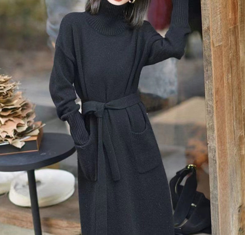 【Dress】4色ハイネックニットワンピース W9486
