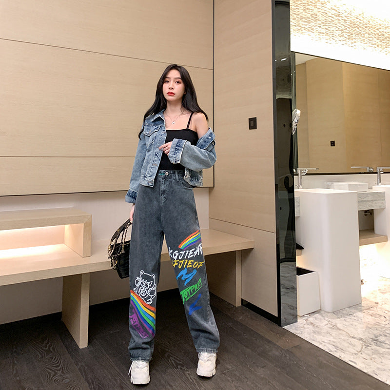 【Bottoms】プリントデニムパンツ W8569