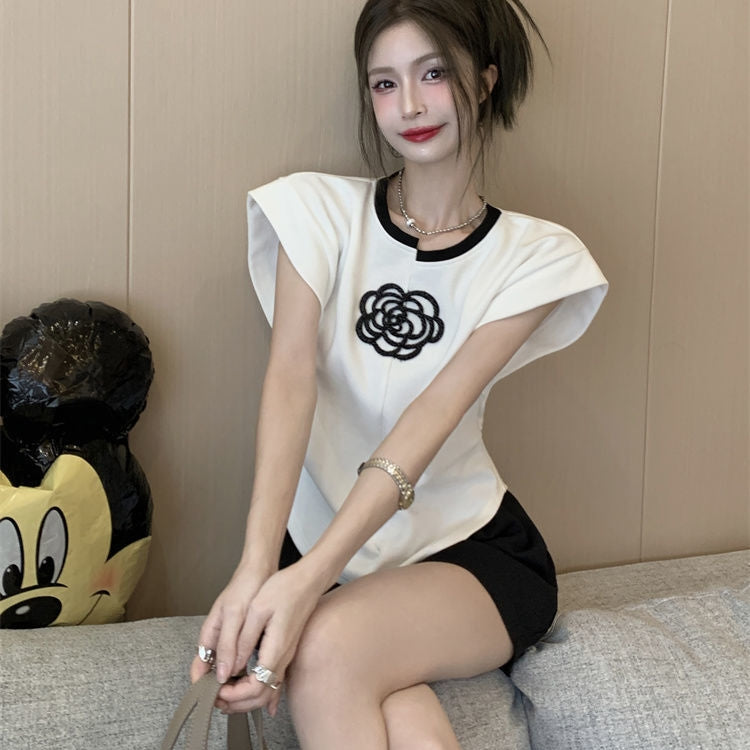 【Tops】不規則ネックラインTシャツ T01461