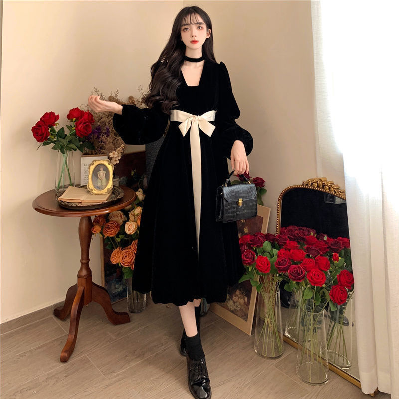 【Dress】着痩せベルベットワンピース Z8025