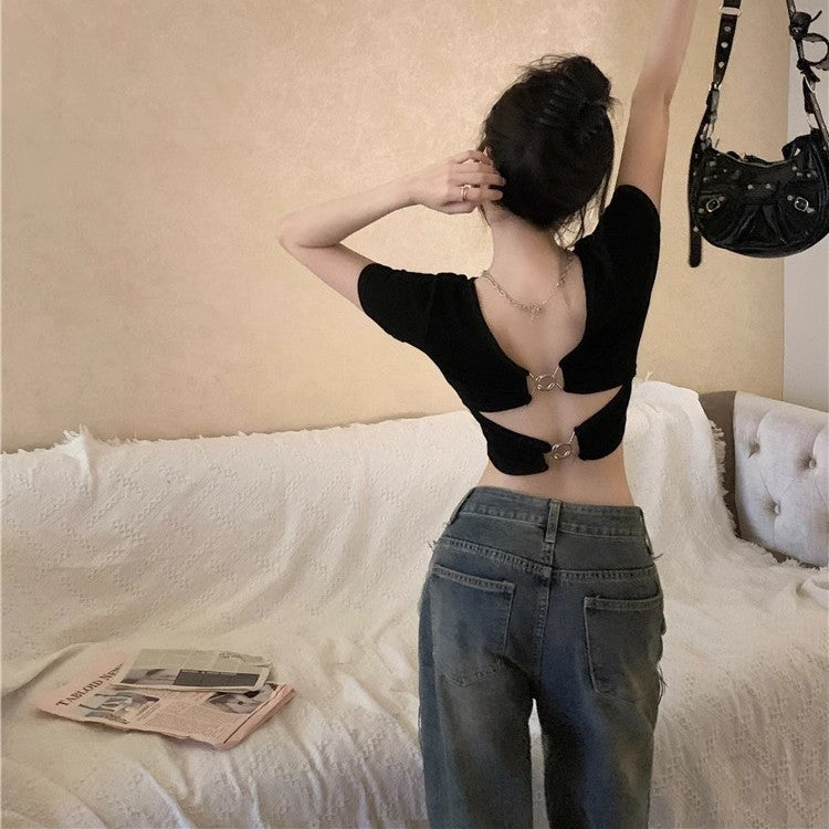 【Tops】back透かし彫りTシャツ W12349