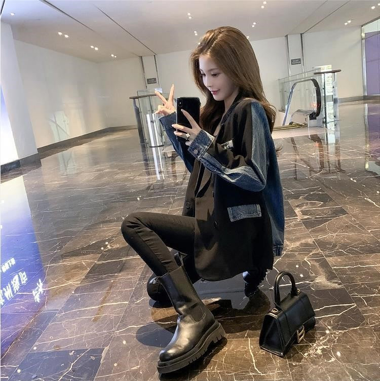 【Outer】新作アイテム~レディース春秋デニム切り替えテーラードジャケット W-1985