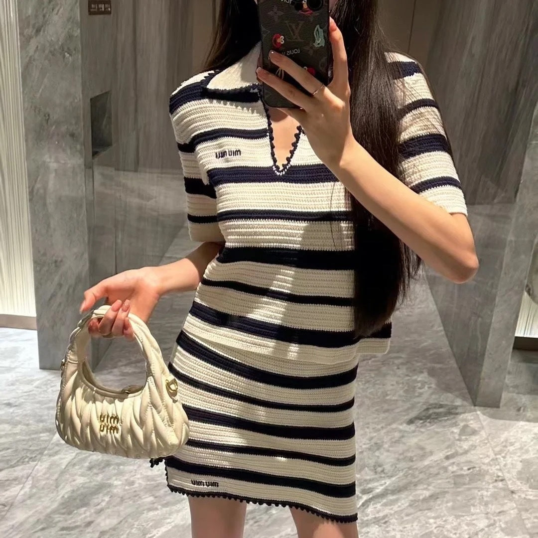 【Set】レトロニットトップ+スカート2点セット T01563