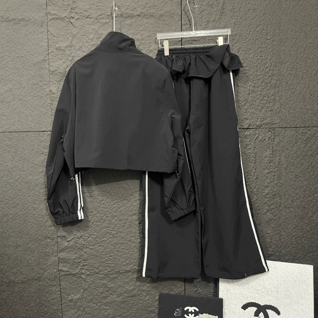 【Set】スタンドカラージャケット➕フリルウエストゴムパンツスーツ T01495