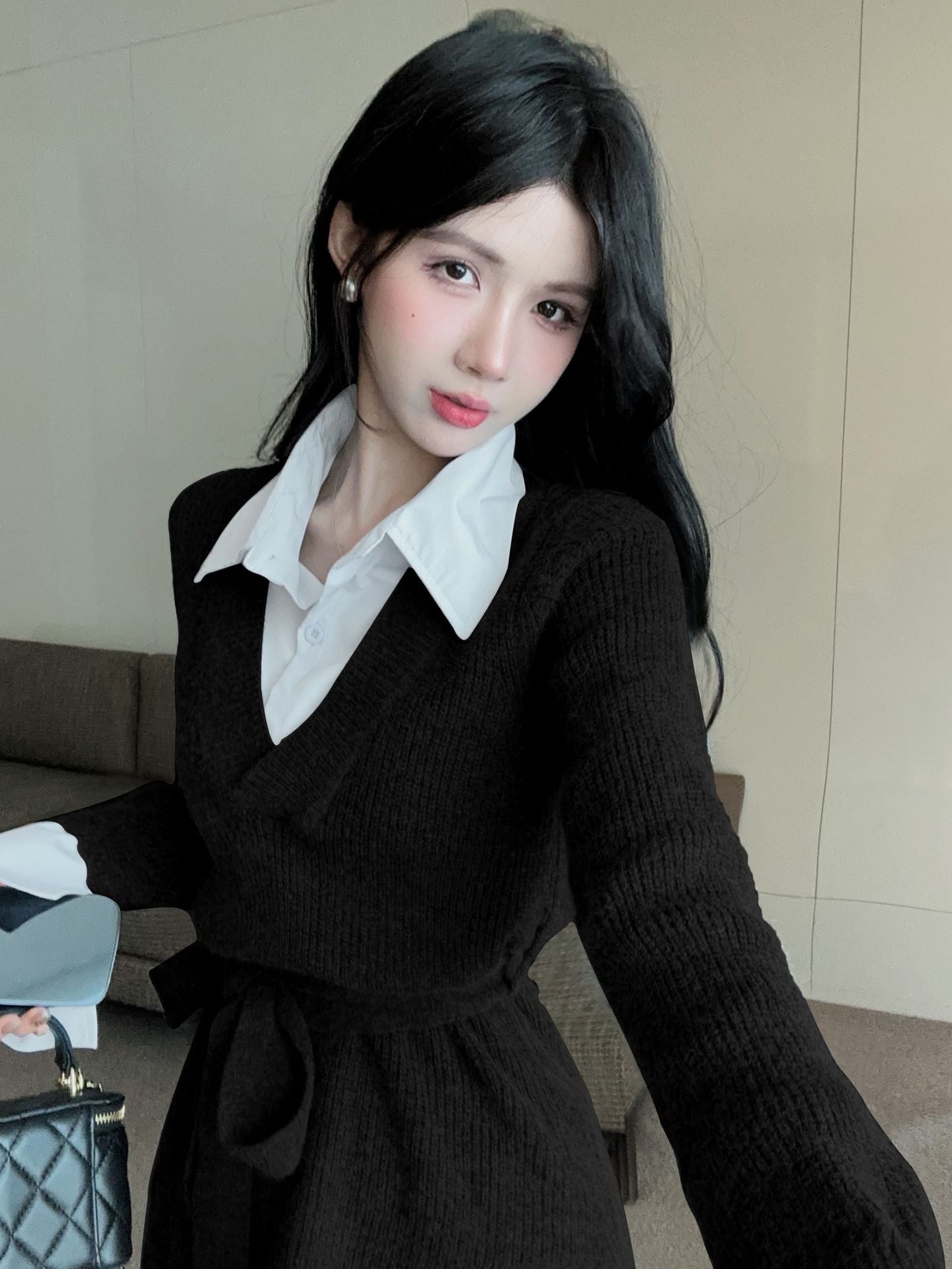 【Dress】フェイクレイヤードニットワンピース W14432