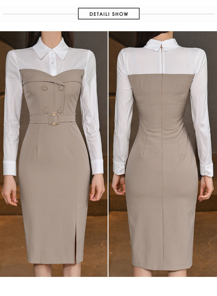 【Dress】新入荷~フェイクレイヤードシャツワンピース W9971