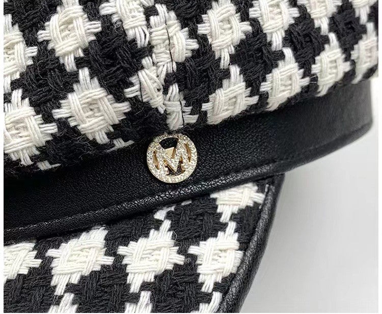 【雑貨】気質満点~レディース春秋チェック柄ニットベレー帽3色選択可 W-3738