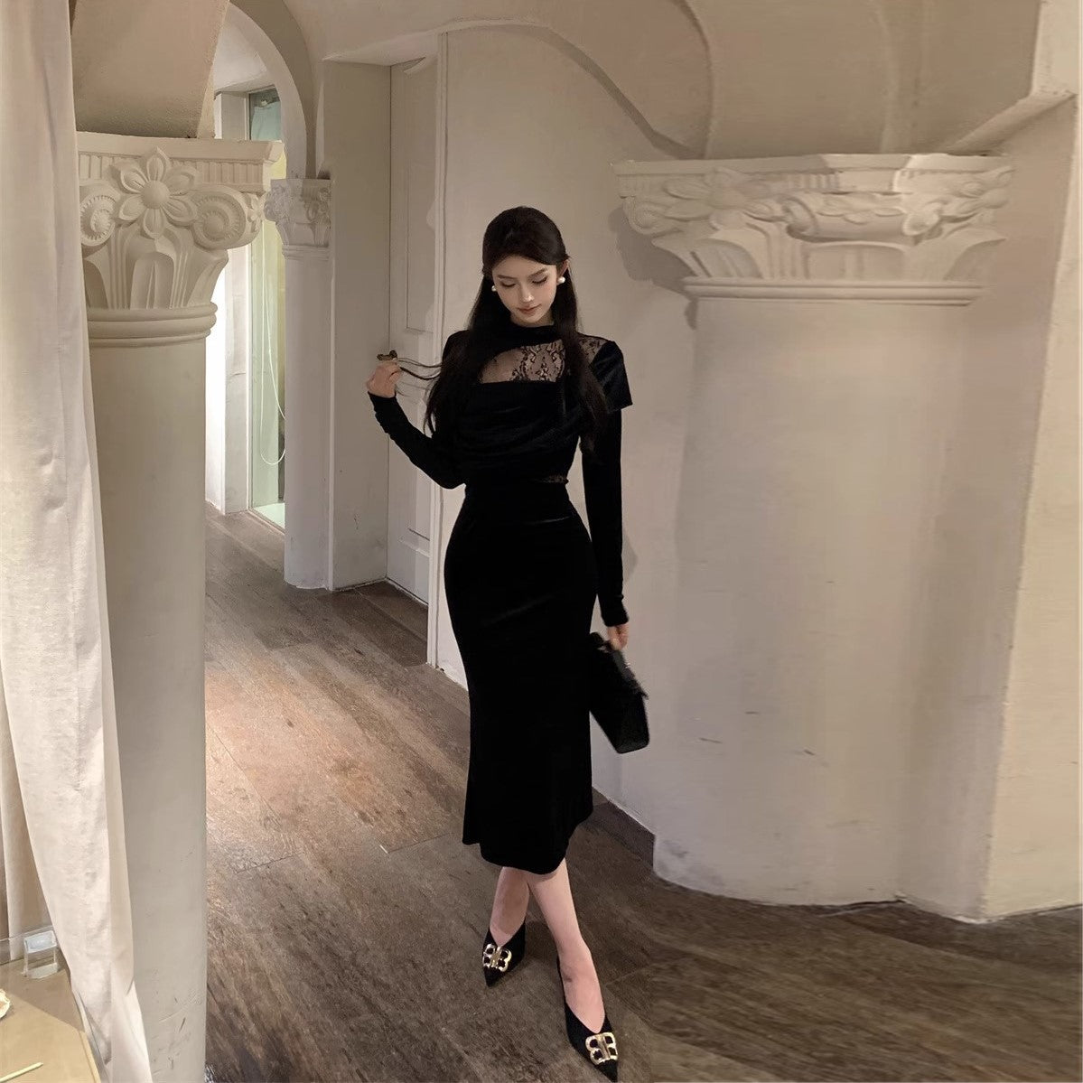 【Dress】ベルベットワンピース Z8368