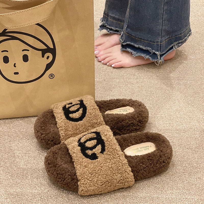 【Shoes】配色ファースリッパ W13366