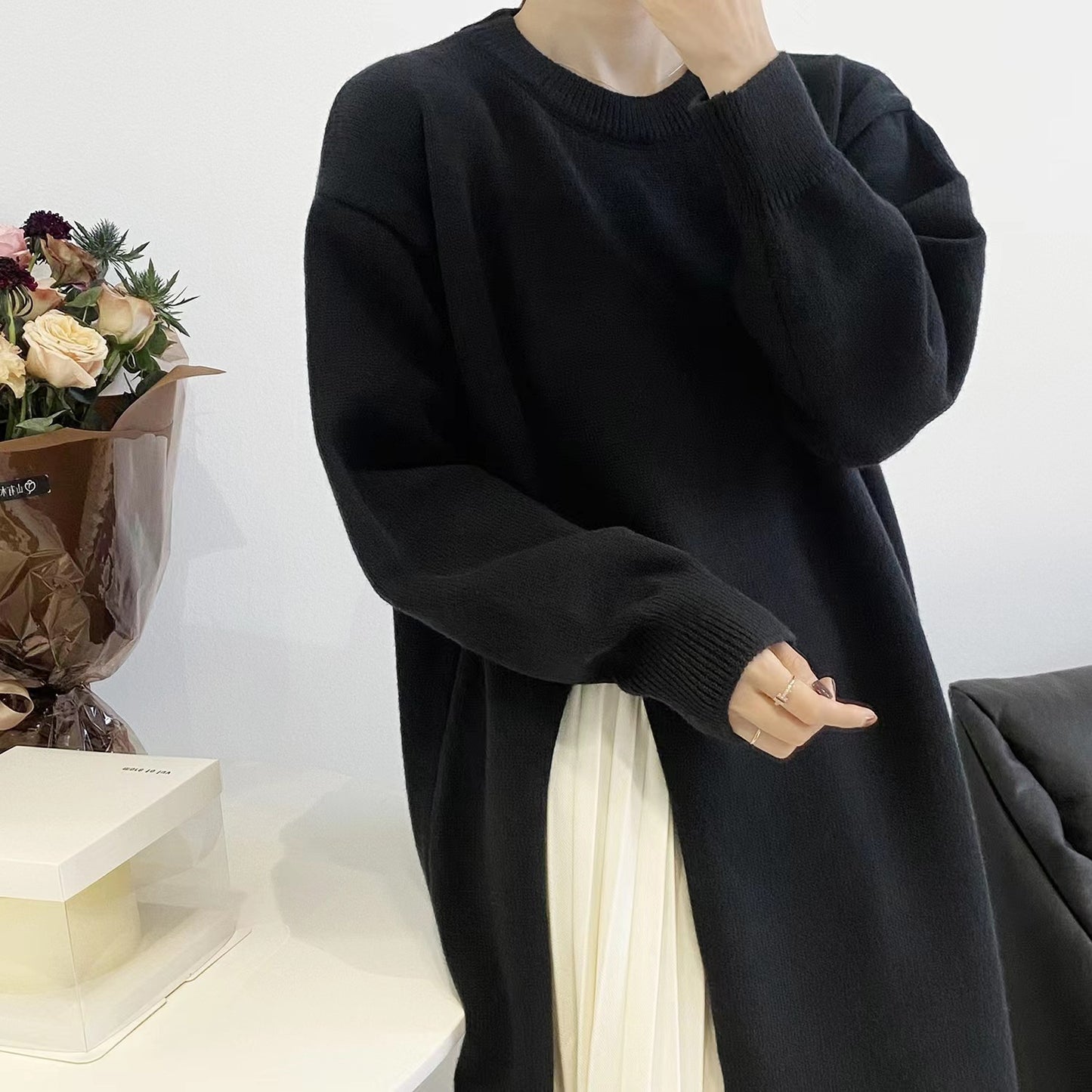 【Dress】スリットニットワンピース W13468