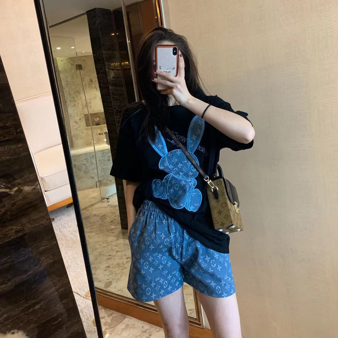 【Set】プリント2点セット Tシャツ+ パンツ   W10889